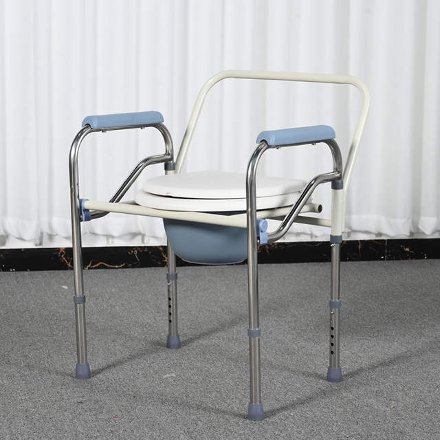  Height-Adjustable Foldable Stainless Steel Commode Chair 